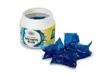 Bote de pastillas azules para WC químico en sobres hidrosolubles